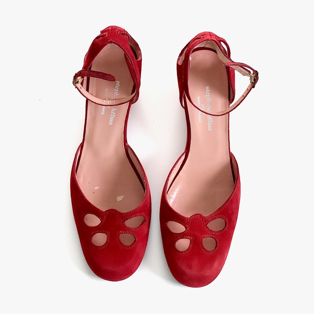 Stephane Kelian Made in FRANCE Red Suede 2.25” Wedge shoes Womens 6.5 - Picture 2 of 13